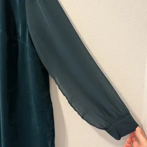J. Crew Factory‎ Size-8 Green Velvet Mini Shift Dress Sheer Sleeves Mod Party thumbnail 10