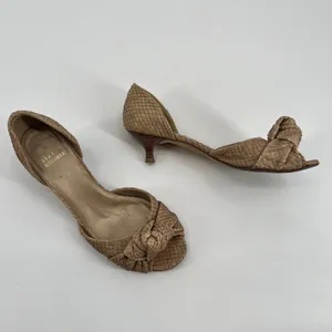 Stuart Weitzman tan snake-embossed leather D'Orsay kitten heels knotted vamp 6.5 thumbnail 8