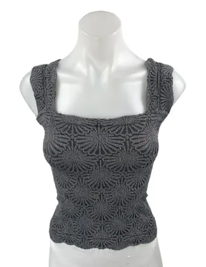 Free People Love Letter Black floral Knit Sleeveless Cami Crop Tank Top Sz XS/S thumbnail 1