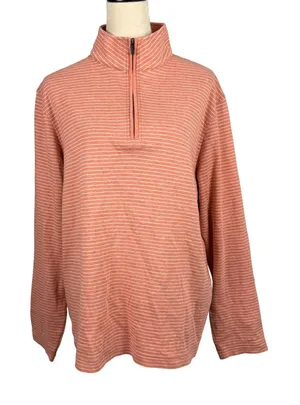 Bugatchi Quarter Zip Pullover Womens Large‎ Striped Coral Orange Casual thumbnail 1