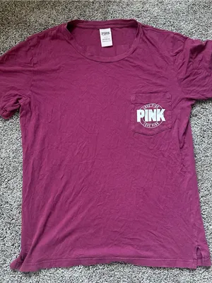 PINK Victoria's Secret Berry Short Sleeve Pocket Tee with White Logo thumbnail 1