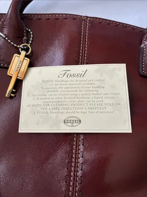 Fossil Classic Brown Leather Tote Bag with Gold Key Charm thumbnail 2