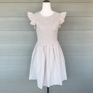 English Factory Beige Smocked Ruffle Sleeve Dress thumbnail 2