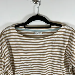 J. Jill Striped Cotton Long Sleeve Tee Brown White Boat‎ Neck Petite Medium thumbnail 2