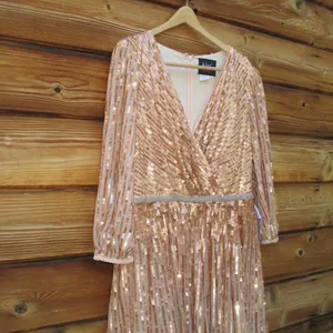 Mac Duggal 5509 SEQUINED WRAP OVER 3/4 SLEEVE GOWN thumbnail 9