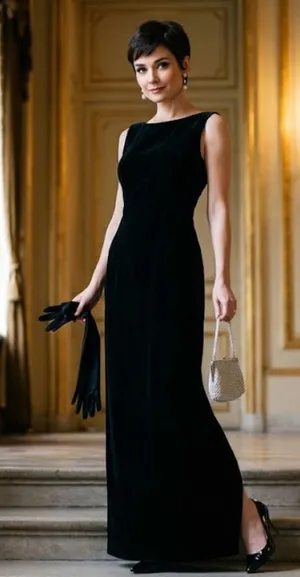 VTG Scott McClintock Black Velvet Maxi Dress Sz 12 USA Made Sleeveless Slit thumbnail 1