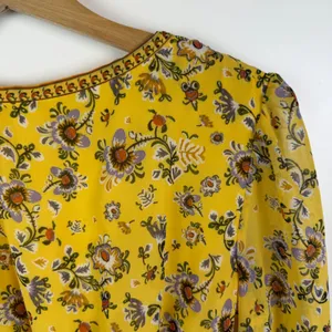 Max Studio Yellow Floral Smocked V-Neck‎ Mini Dress Cottage Boho Feminine Spring thumbnail 6