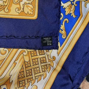 33x33 Longchamp baroque silk scarf Blue and Gold thumbnail 3