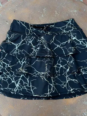 Black & gold marble print ruffles mini tennis gold athletic skirt sz M #marble #sporty thumbnail 5