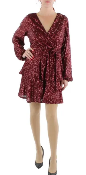 Trixxi Burgundy Sequin Wrap Dress Size 1 NWT Party Holiday‎ Cocktail Glam thumbnail 1