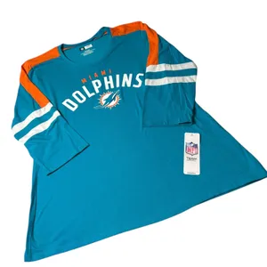 NEW‎ Miami Dolphins NFL Womens XL Teal Orange 3/4 Sleeve T Shirt Team Apparel thumbnail 1