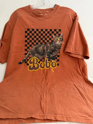 Comfort Colors Rust Orange Cat Graphic Tee with Bobo Script thumbnail 1