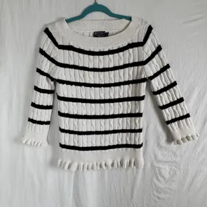 American Living White With‎ Black Stripes Sweater Women's Size Medium Ruffles thumbnail 8