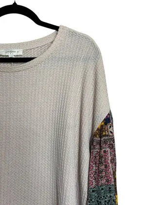 UMGEE Tunic Top Womens 1XL Multicolor Boho Art To Wear Waffle Knit Blouse thumbnail 3