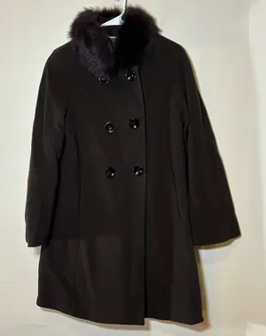 Saga Furs 1 Madison $495 Coat Wool Cashmere Brown Fox Fur Double‎ Breasted 8 thumbnail 1
