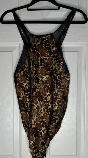 FREE PEOPLE NWOT Snakeskin‎ Mesh Thong Bodysuit Size Small thumbnail 1