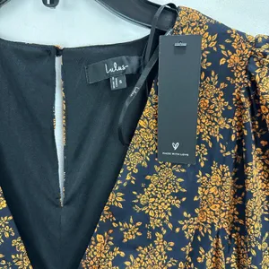 Lulus Graceful Impression Black and Orange Floral Print Midi Dress Satin S NWT thumbnail 9