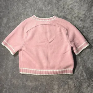 Abercrombie The Madeline Crewneck Knit Boxy Sweater Barbie Pink & White Small #1 thumbnail 6