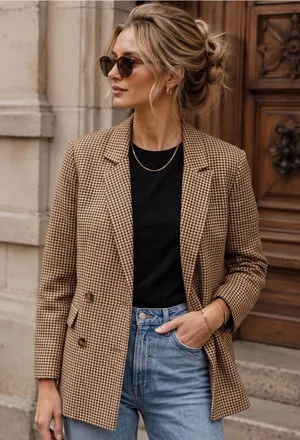 OLD NAVY Houndstooth Longline Blazer thumbnail 1