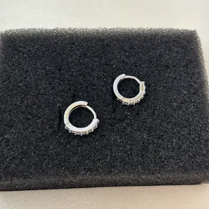 12mm CZ Small Hoop Earrings for Men Women Streetwear Punk Hip Hop Unisex Earring thumbnail 3