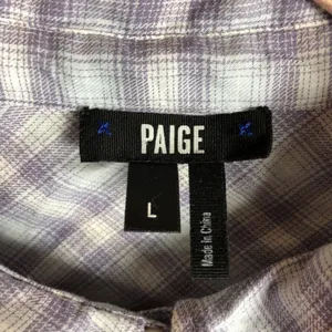 Paige Womens Plaid‎ Button Down Shirt Purple White 100% Cotton Size L thumbnail 5