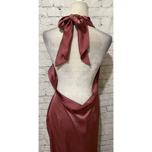 Cider Mauve Satin Elegant Halter Low back Formal Party Gown Dress Size Large thumbnail 6