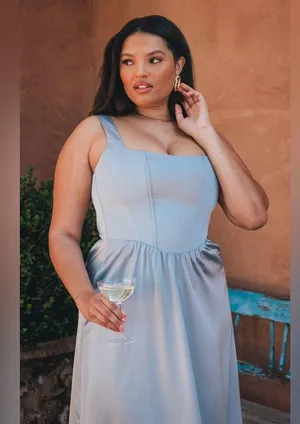 SHOW ME YOUR MUMU Nina Maxi Dress In Steel Blue Luxe Satin thumbnail 4