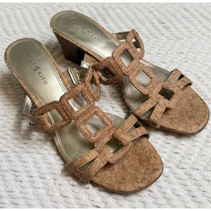 kelly and katie Women's cork textured twisted block heel Slip On sandals Size‎ 8 thumbnail 1