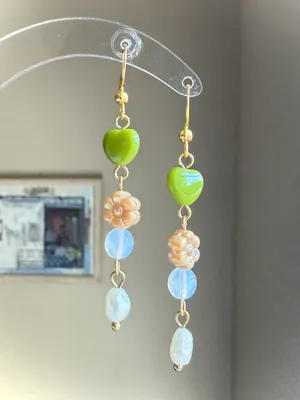 Handmade quality Czech glass beads mix fairy whimsy dangle earrings💐💚 thumbnail 3