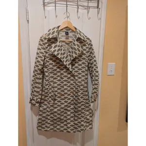 GAP Trench Coat, Geo Print, Ivory, Black & Tan, Sz: XS No Belt thumbnail 5