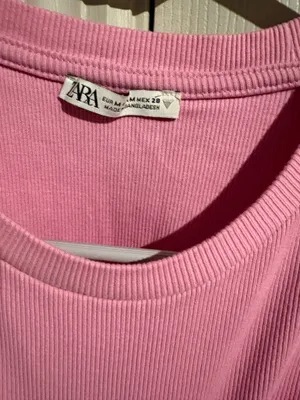 ZARA Ruffle Sleeve Top Pink Ribbed thumbnail 4