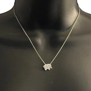 Silver tone origami elephant pendant necklace thumbnail 1