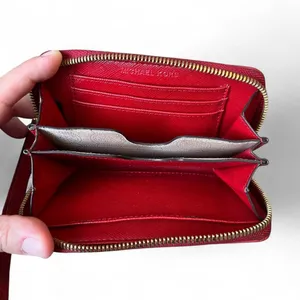 Michael Kors Red Ostrich Embossed Leather Zip Around Wristlet Wallet Pouch Small thumbnail 4