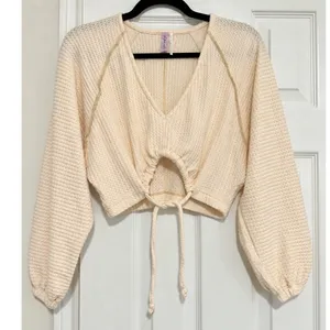 Urban Outfitters Out From Under Cream Waffle Knit Ruched Crop Top NWOT Small thumbnail 2