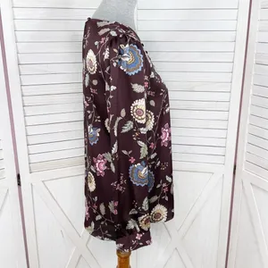 Vince Camuto Floral‎ Puff Sleeve Button Front Blouse Brown Pink Small Wildflower thumbnail 3
