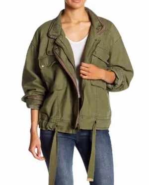 Free People Flight Line Women's Size S Olive Green Embroidered Bomber Jacket thumbnail 3