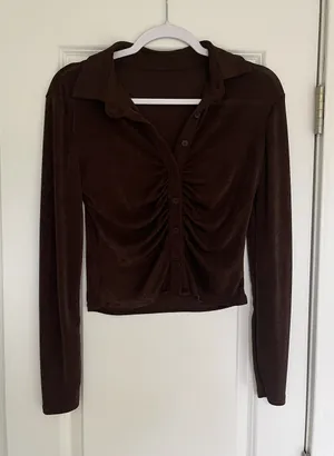 Brown Long Sleeve Button Top Size M thumbnail 1