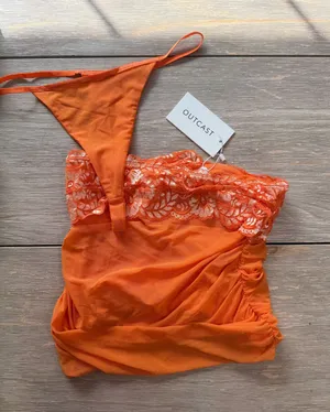 NWT SKIRT ONLY Orange mesh mini skirt with lace #mesh #beach #club #festival #miniskirt thumbnail 1