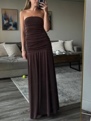 Line + Dot Bri Brown Strapless Draped Maxi Dress thumbnail 2