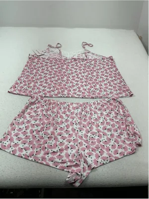 Womans NWT Joy Spun 2 Pc Summer Pajama Set 2X White Pink thumbnail 2
