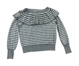 Joie‎ gray white striped ruffle sweater sz small thumbnail 1