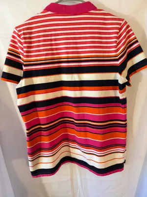 Tommy Hilfiger Pink, Orange, Black & White Striped Zip Polo thumbnail 4