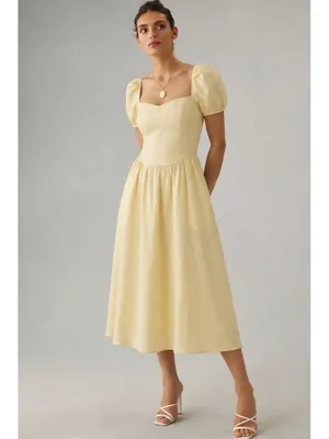 NWT Reformation Davila in Parmesan Yellow Linen Puff Sleeve Midi Dress 8 thumbnail 9