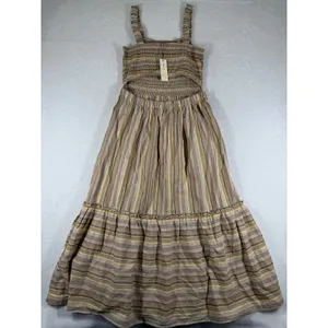 Speed Limit MPH Smocked‎ Striped Maxi Dress Brown Boho Tiered J5735L Size M thumbnail 12