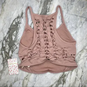 FREE PEOPLE MOVEMENT Revelation Braided Back Yoga Tank Bra Crop Top Nude Pink XS thumbnail 4