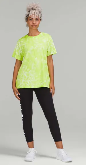 Lululemon All Yours Cotton T-Shirt Size 8/M Marmoleado Tie Dye Eccentric Lime thumbnail 1