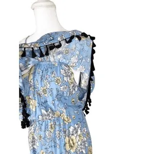 Boohoo Blue Yellow Floral Spaghetti Strap Tiered Maxi‎ Dress Size 8 thumbnail 3