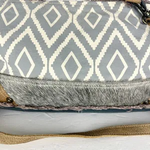 Myra Bag Leather Canvas Fur Shoulder Crossbody Bag Western Boho Aztec Large thumbnail 7