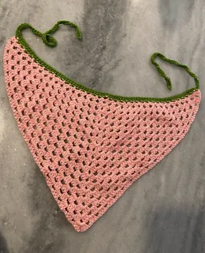 Handmade Pink Green Soft Cotton Crochet Triangle Kerchief Headscarf Mesh Boho thumbnail 1