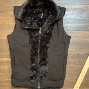 Armani Exchange Reversible Faux Fur Vest Black Full Zip Pockets Small Luxury thumbnail 5